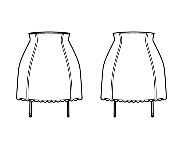 Соберите юбку высокой талии растянуть белье техническая мода иллюстрация с гребешком дно. Плоский шаблон — стоковый вектор