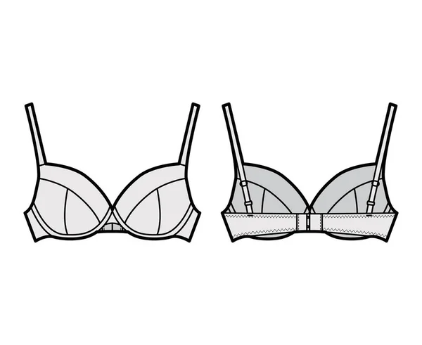 Sutiã copo cheio lingerie ilustração de moda técnica com alças de ombro ajustáveis completas, fechamento de gancho e olho. — Vetor de Stock