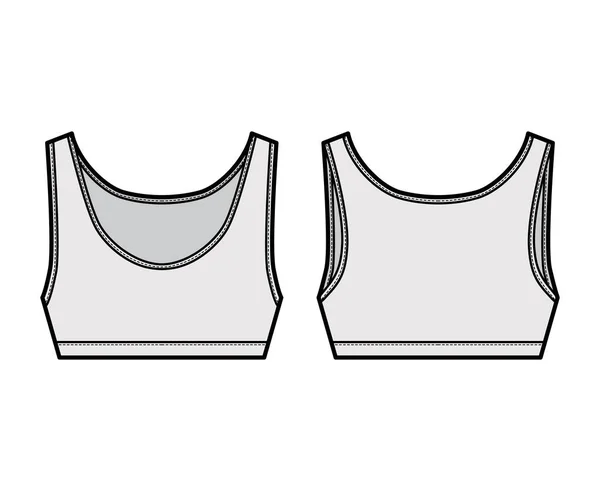 Haut de lingerie Sport Bra illustration de mode technique avec bretelles larges. Modèle de soutien-gorge plat — Image vectorielle