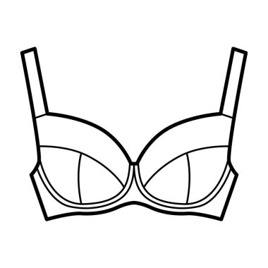 Tamamen ayarlanabilir geniş omuz kayışları, kanca ve göz kapama ile sütyen tam destek teknik moda illüstrasyon