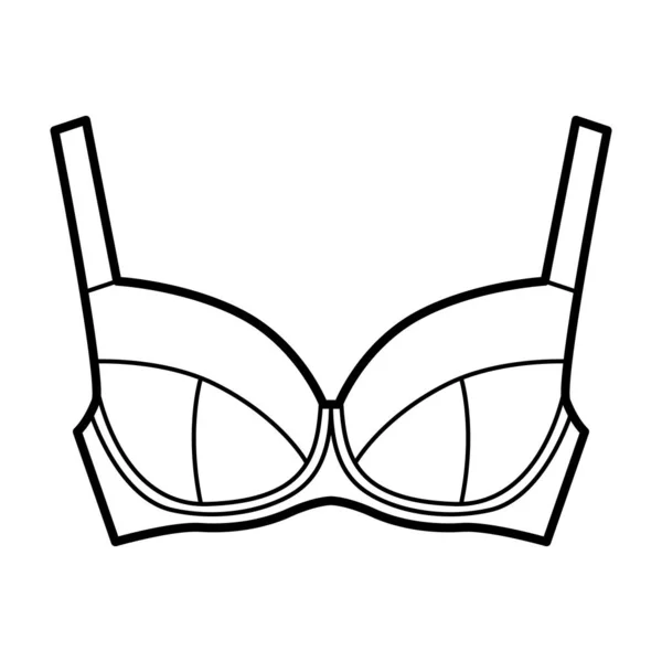 Reggiseno pieno supporto lingerie illustrazione tecnica di moda con spallacci larghi regolabili, chiusura con gancio e occhio — Vettoriale Stock