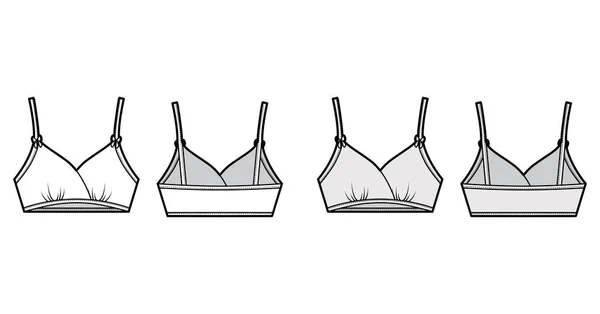 Soutien-gorge d'entraînement lingerie illustration de mode technique avec arc, Sans fil, bande sous la poitrine. Soutien-gorge de sport plat — Image vectorielle