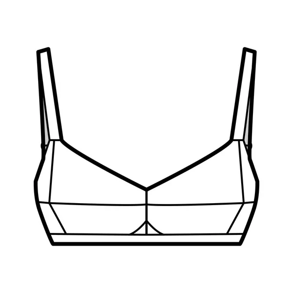 Bra bala lingerie moda técnica ilustração com alças ajustáveis, copos moldados, fecho de gancho e olho — Vetor de Stock