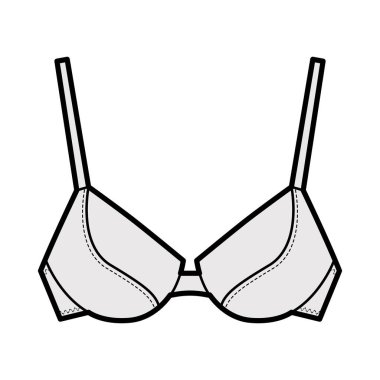 Destekli sütyen yastıklı iç çamaşırları, tam ayarlanabilir omuz kayışları ve kalıplı bardakları olan moda illüstrasyonları.