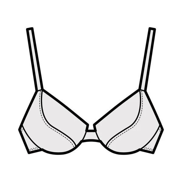 Push-up sutiã acolchoado lingerie ilustração de moda técnica com alças de ombro ajustáveis completas, copos moldados —  Vetores de Stock