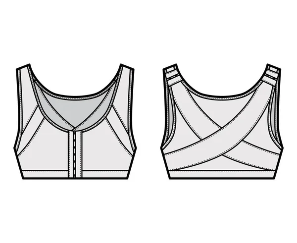 Bra postura lingerie ilustração de moda técnica com largas alças ajustáveis, fecho de gancho e olho. Plano — Vetor de Stock