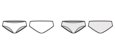 Hipsters panties underwear technical fashion illustration with low waist rise, full hips coverage. Flat briefs lingerie clipart