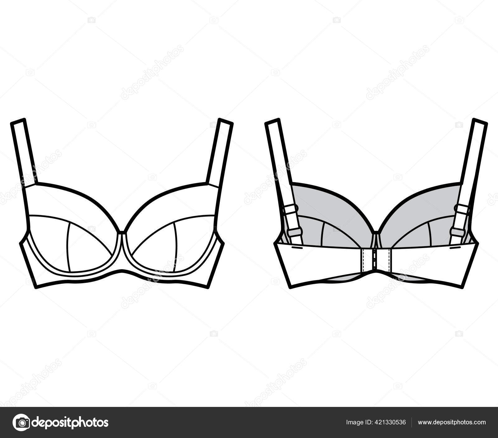 Bra full support lingerie technical fashion illustration with full  adjustable wide shoulder straps, hook-and-eye closure Stock Vector by  ©Katya_Golovchyn 421330536