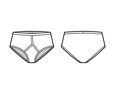 Y-front Brief iç çamaşırı teknik moda illüstrasyonu elastik bel bandı, dikey uçuş. Düz şort. İç çamaşırı.