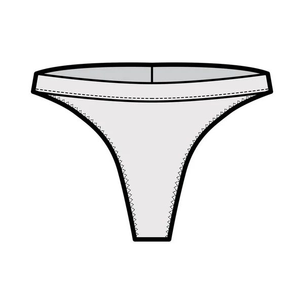 Thong underwear ilustração de moda técnica com cintura elástica, tira estreita. Flat tanga cuecas lingerie — Vetor de Stock