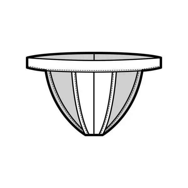 Sous-vêtements Tanga illustration de mode technique avec ceinture élastique, style athlétique peau serrée. String plat Culotte — Image vectorielle