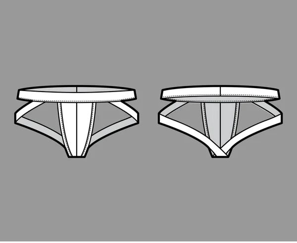 Jockstrap underwear ilustração de moda técnica com cintura elástica, apoiante atlético. tanga plana cuecas — Vetor de Stock