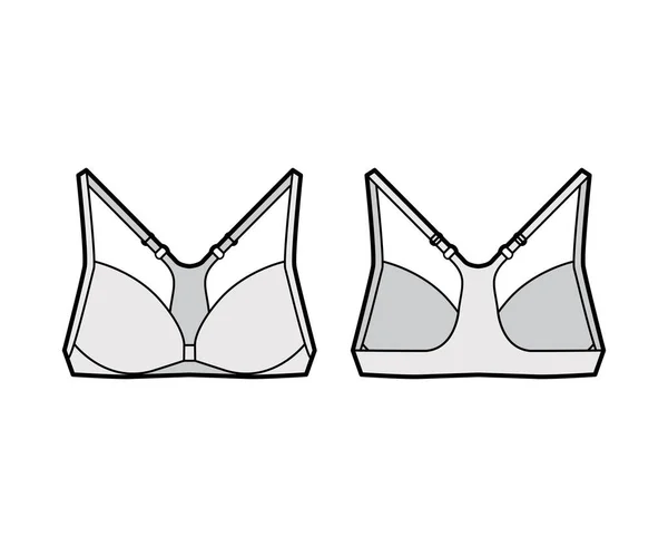BH racerback voorkant sluiting lingerie technische mode illustratie met verstelbare schouderbanden. Platte bustehouder — Stockvector