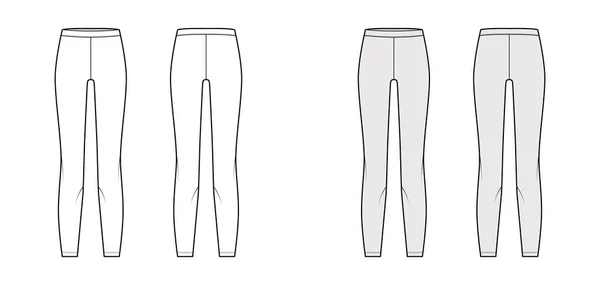 Leggins tekniska mode illustration med elastisk linning. Platta sport träningsbyxor, avslappnade stickade byxor — Stock vektor