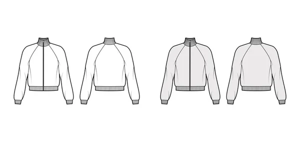 긴 소매 지퍼 업 스웨트 셔츠 기술적 인 삽화와 면 - 셔츠, 캐주얼 - 사이즈,라 글란, 울퉁불퉁 한 삼각대. — 스톡 벡터