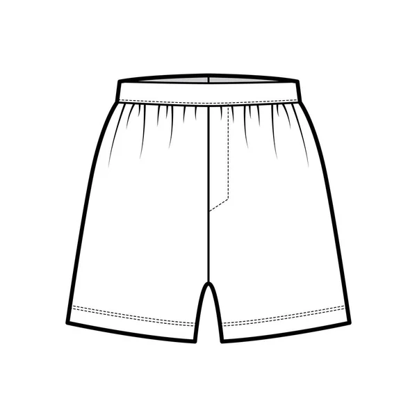 Boxer shorts sous-vêtements illustration de mode technique avec silhouette ample, élastique bande troncs Culotte lingerie — Image vectorielle