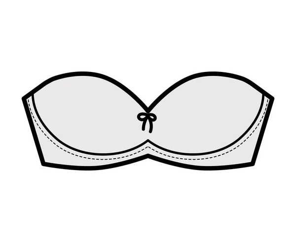 Bra strapless lingerie technical fashion illustration with molded cups, hook-and-eye closure. Flat brassiere template — Stock Vector