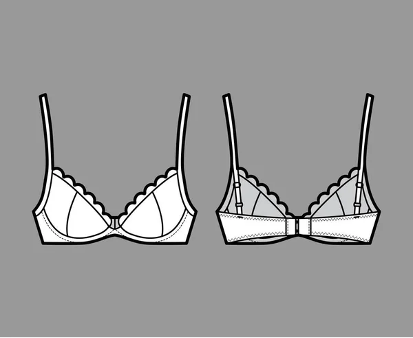 Σουτιέν scalloped κύπελλα εσώρουχα τεχνική απεικόνιση μόδας με πλήρη ρυθμιζόμενο ιμάντες ώμου, γάντζο-και-μάτι κλείσιμο — Διανυσματικό Αρχείο