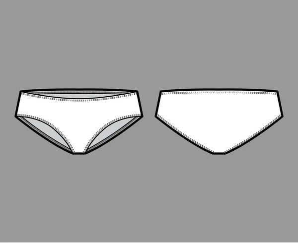 Hipsters mutandine biancheria intima tecnica illustrazione di moda con vita bassa aumento, piena copertura fianchi. Slip piatti lingerie — Vettoriale Stock