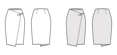 Etek sarma tekniği tasviri düz diz silueti, kalem dolgunluğu, karabinalı konnektörle kapatma