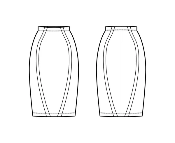 Funda falda técnica moda ilustración con silueta de rodilla recta semi equipada, plenitud de lápiz, cintura delgada — Archivo Imágenes Vectoriales