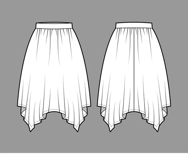 Spódnica chusteczka techniczna moda ilustracja z okrągłą sylwetką kolana, ołówek pełnia, cienki pas. Mieszkanie — Wektor stockowy