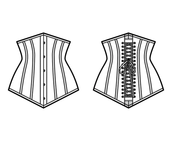 Cincher cintura apontada volta corsetry longline corsetry lingerie ilustração de moda técnica com ossos modelo de cinto liso — Vetor de Stock