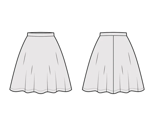 Kjol flammade skridskoåkare teknisk mode illustration med ovan knä siluett, semi-cirkulär fullhet. Platt botten — Stock vektor