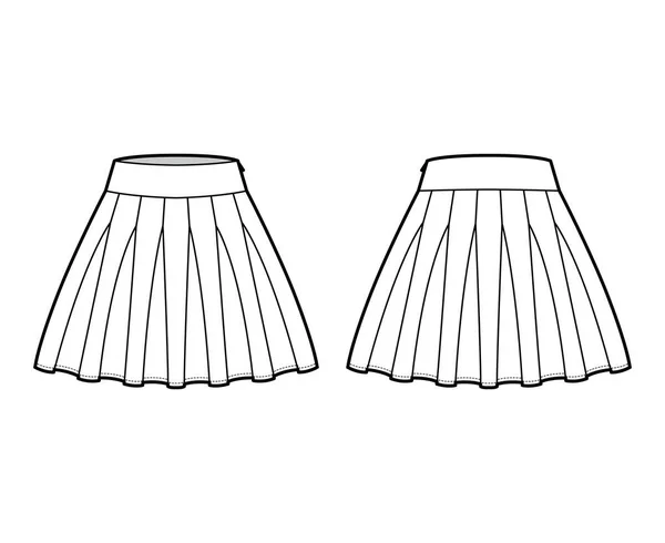 Etekli rah-rah ponpon teknik moda illüstrasyonu diz üstü silueti, kalın bel. Düz taban — Stok Vektör