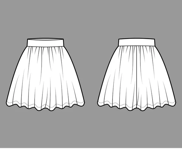 上記のスカートの汚れ技術的なファッションイラスト膝の長さ、円形の膨満感、厚いウエストバンド。平底 — ストックベクタ