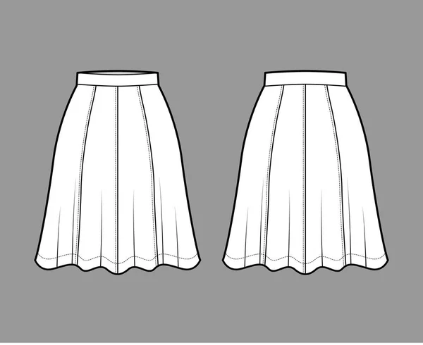 Spódnica osiem gore technicznych ilustracji mody z poniżej kolana sylwetka, półokrągły pełnia dolny szablon — Wektor stockowy