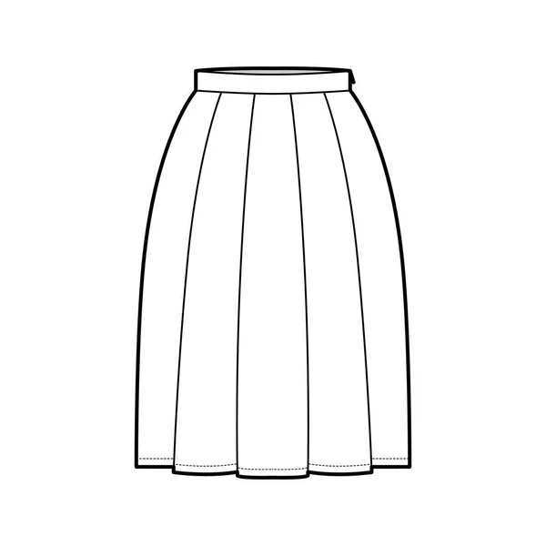 Košile skládací technické módní ilustrace se siluetou pod kolenem, tenký pás, boční zip. Flat — Stockový vektor