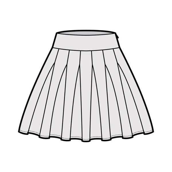 Spódnica rah-rah Cheer ilustracji technicznej mody z ponadkolanowej sylwetki, gruby pas. Płaskie dno — Wektor stockowy