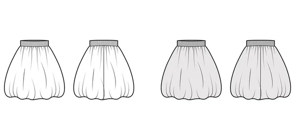 Ilustracja moda techniczna balonu spódnica z sylwetką kolana, półokrągła pełnia, gruba opaska rozciągająca. Mieszkanie — Wektor stockowy