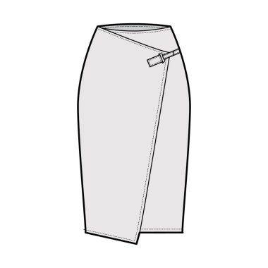 Etek sarma tekniği tasviri düz diz silueti, kalem dolgunluğu, karabinalı konnektörle kapatma