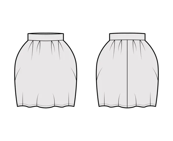 Technická módní ilustrace zvonu sukně s zavěšenou siluetou nad kolenem, plnost tužky, tlustý pas. Flat — Stockový vektor