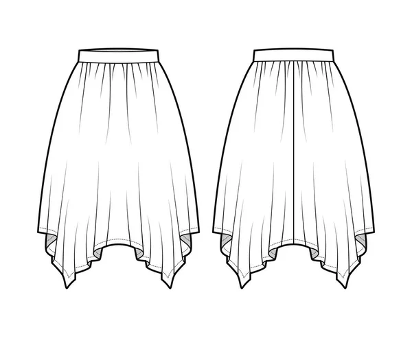 Spódnica chusteczka techniczna moda ilustracja z okrągłą sylwetką kolana, ołówek pełnia, cienki pas. Mieszkanie — Wektor stockowy
