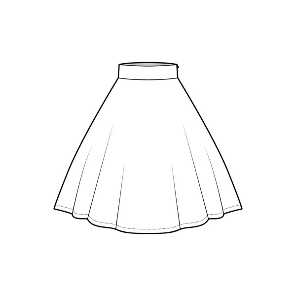 短裙圆圆圆的丰满技术时尚图解与膝盖以下的长度轮廓，厚腰带底部 — 图库矢量图片