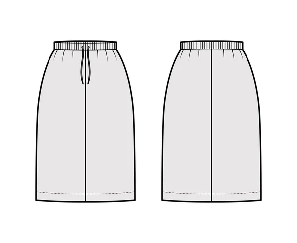 Jupe cargo illustration de mode technique avec silhouette de longueur de genou, modèle inférieur de ceinture à cordon étirable — Image vectorielle