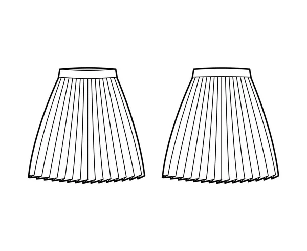 Rock-Falte technische Mode Illustration mit über dem Knie Silhouette, kreisförmige Fülle, dicker Bund unten — Stockvektor