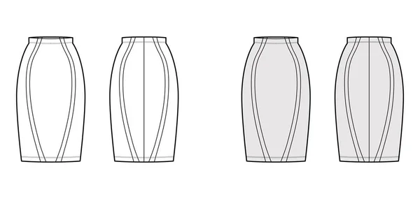 Funda falda técnica moda ilustración con silueta de rodilla recta semi equipada, plenitud de lápiz, cintura delgada — Archivo Imágenes Vectoriales