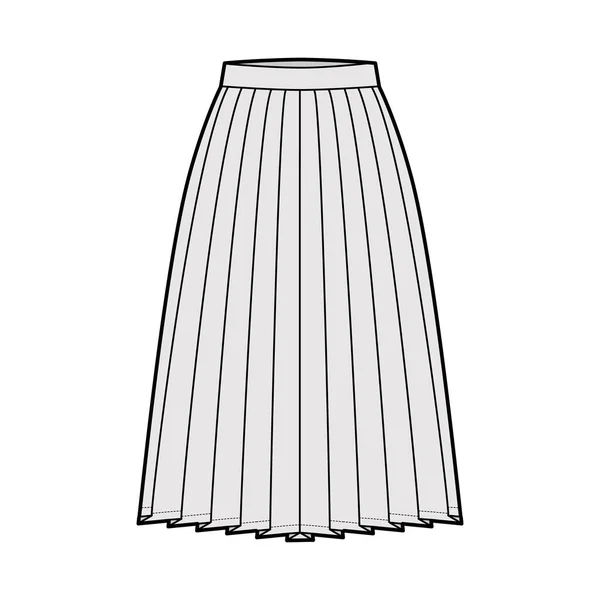Spódnica boczny nóż plisować techniczny moda ilustracja z pod-kolana sylwetka, okrągły pełnia, gruby pas — Wektor stockowy