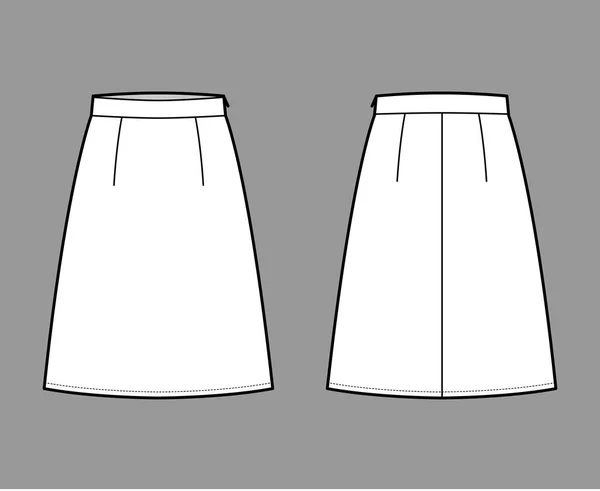 Gonna A-line pienezza tecnica illustrazione di moda con lunghezza del ginocchio silhouette, cintura sottile modello fondo piatto — Vettoriale Stock