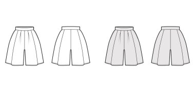 Mini boy, büyük boy siluet, kalın bel, yan fermuarlı mini etek külot teknik moda illüstrasyon