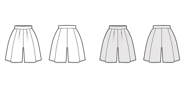 Shorts φούστα culotte τεχνική απεικόνιση μόδας με μίνι μήκος, oversize σιλουέτα, παχύ ζωνάρι, φερμουάρ πλευρά — Διανυσματικό Αρχείο