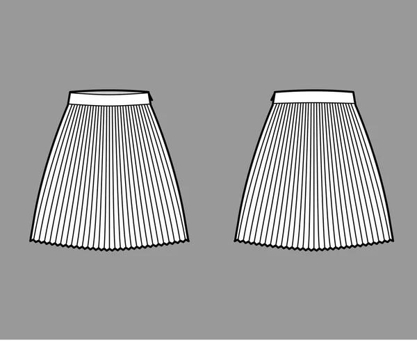 Rock Sonnenstrahl Falte technische Mode Illustration mit unter dem Knie langen Silhouette, kreisförmige Fülle. Flachboden — Stockvektor