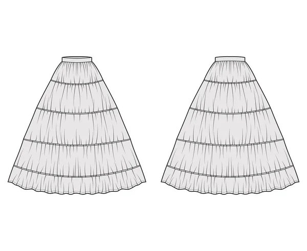 Юбка юбка для платья техническая мода иллюстрация с верхней длиной пола силуэт круглое нижнее белье полноты — стоковый вектор