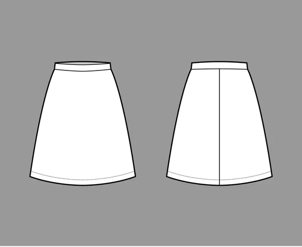 Gonna A-line pienezza tecnica illustrazione di moda con sopra il ginocchio silhouette, sottile cintura modello fondo piatto — Vettoriale Stock