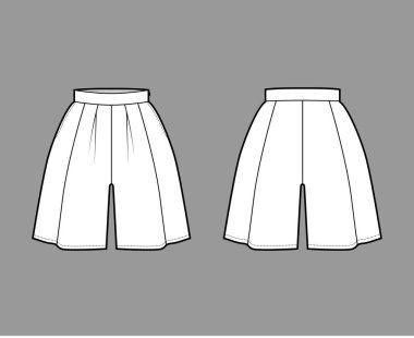 Mini boy, büyük boy siluet, kalın bel, yan fermuarlı mini etek külot teknik moda illüstrasyon