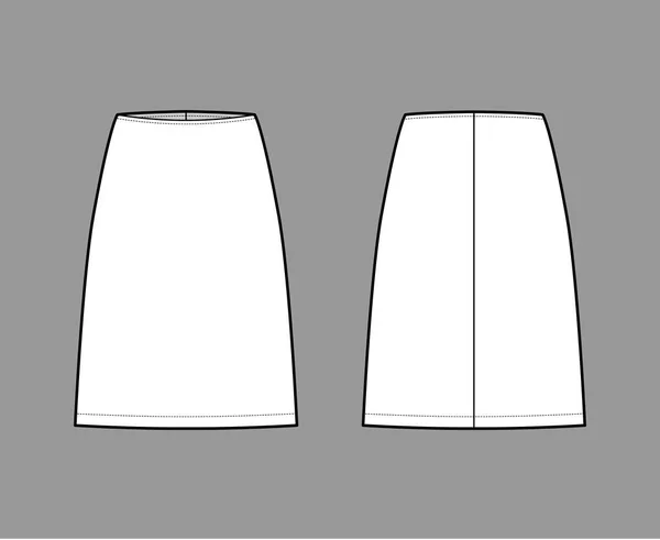 Юбка оболочка техническая мода иллюстрация с прямым силуэтом колена, полнота карандаша. Спереди плоский шаблон — стоковый вектор